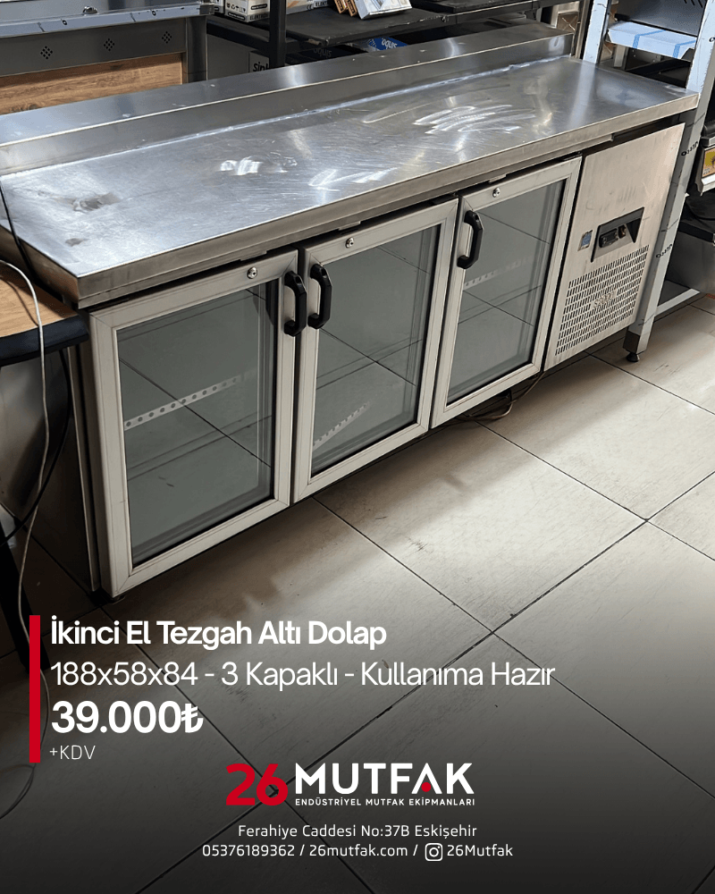 Cam kapaklı paslanmaz çelik tezgâh altı dolap